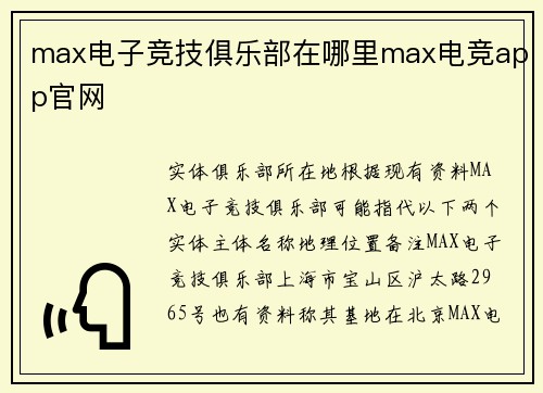 max电子竞技俱乐部在哪里max电竞app官网